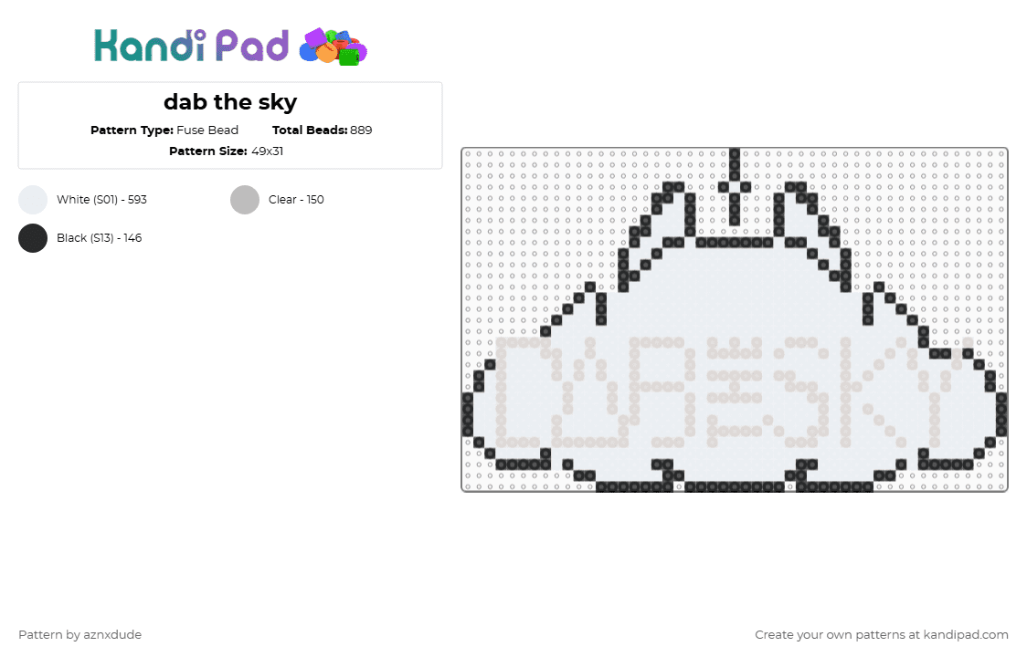 dab the sky - Fuse Bead Pattern by aznxdude on Kandi Pad - dab the sky,dabin,said the sky,dj,music,edm,cloud,logo,white