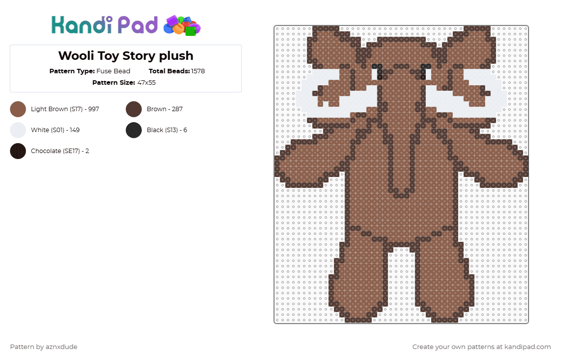 Wooli Toy Story plush - Fuse Bead Pattern by aznxdude on Kandi Pad - brown,tan