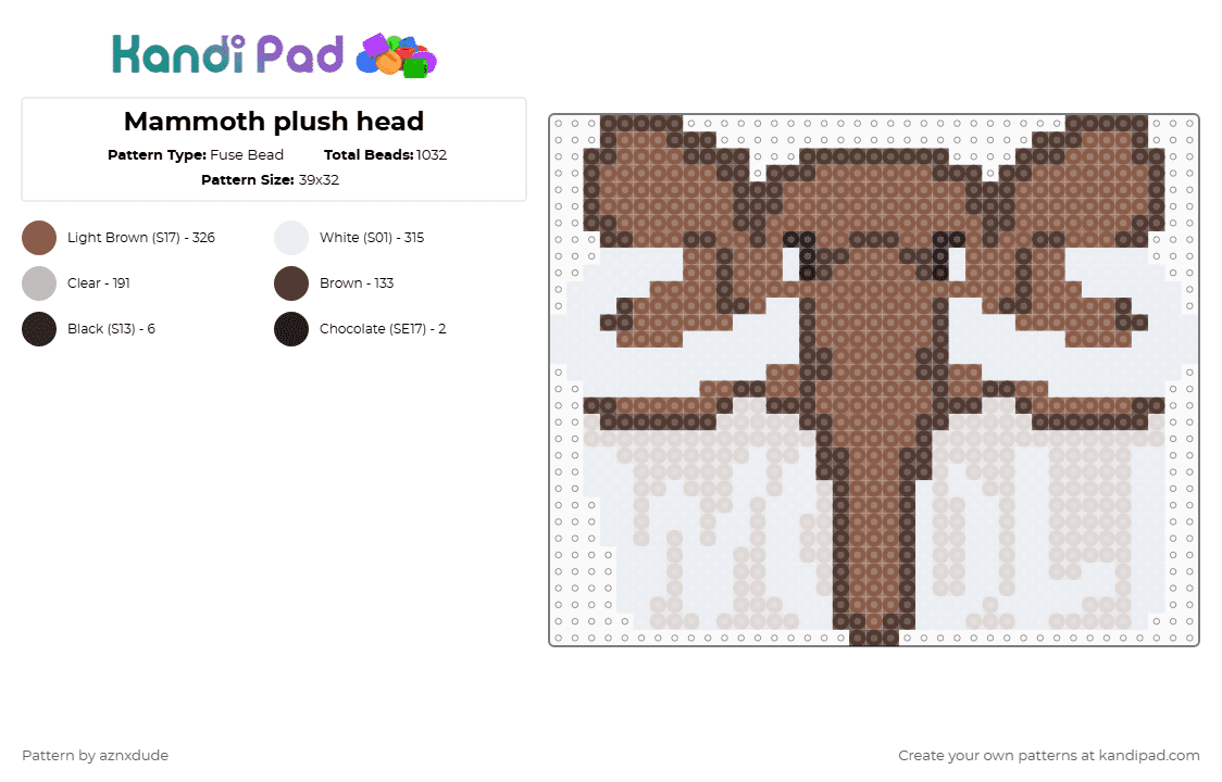Mammoth plush head - Fuse Bead Pattern by aznxdude on Kandi Pad - tan