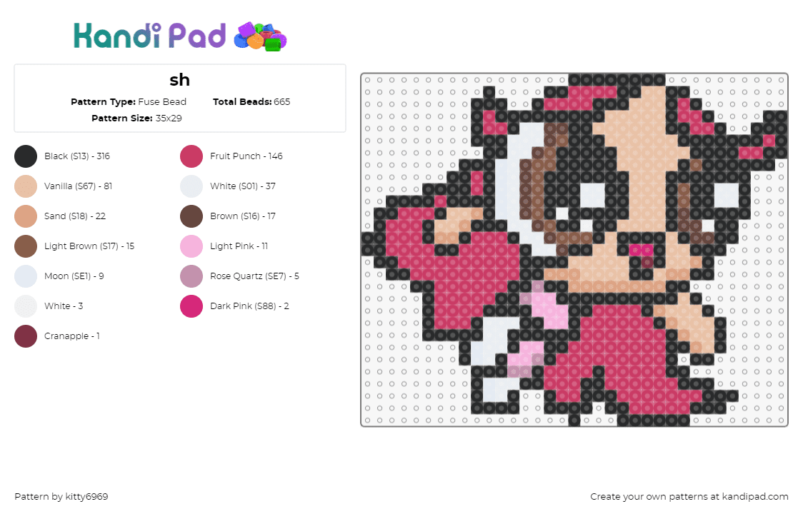 sh - Fuse Bead Pattern by kitty6969 on Kandi Pad - powerpuff girls,mashup,tv show,music,character,cartoon,pink,tan