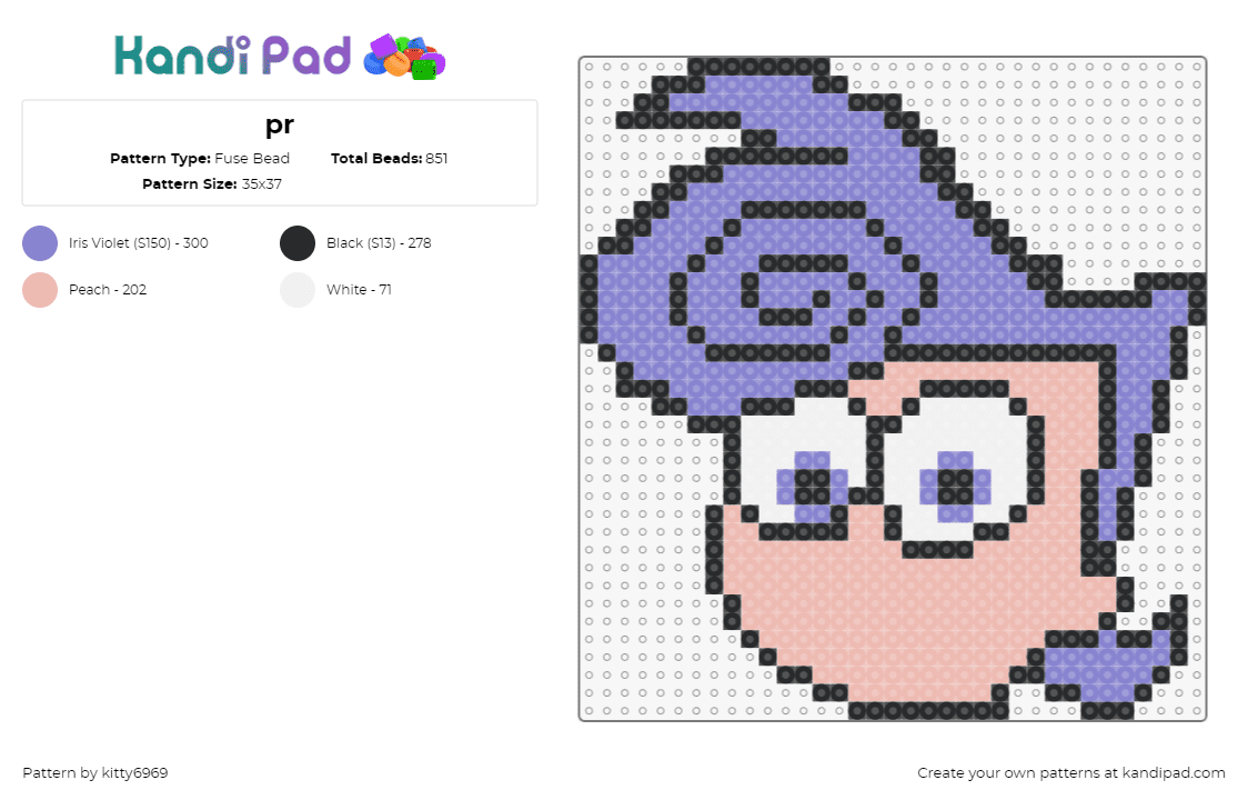 pr - Fuse Bead Pattern by kitty6969 on Kandi Pad - peri,fairly odd parents,fairy,character,cartoon,tv show,head,purple,pink