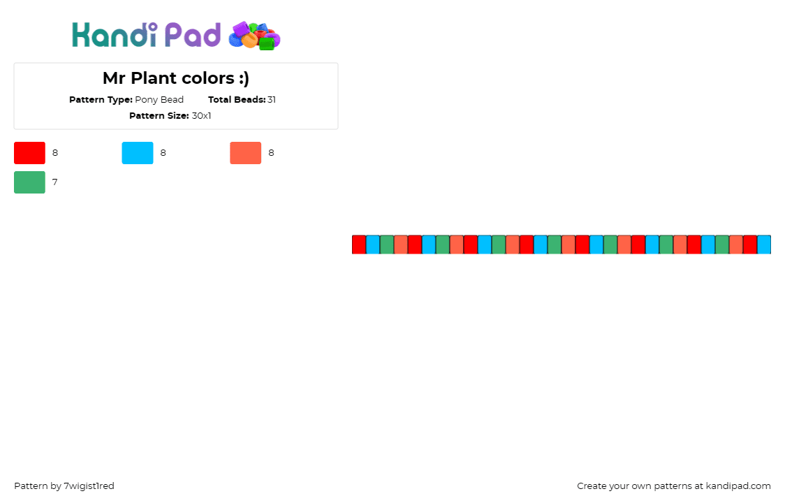 Mr Plant colors :) - Pony Bead Pattern by 7wigist1red on Kandi Pad - mr plabt,singles,bracelet,cuff,vibrant,playful,bright,stripes