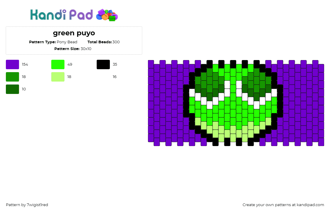 green puyo - Pony Bead Pattern by 7wigist1red on Kandi Pad - puyo puyo,sega,video game,cuff,green,purple