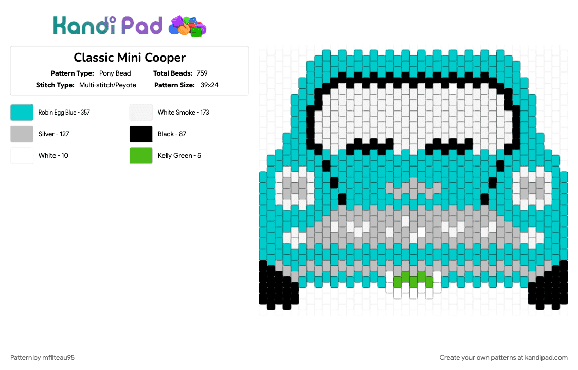 Classic Mini Cooper - Pony Bead Pattern by mfilteau95 on Kandi Pad - teal
