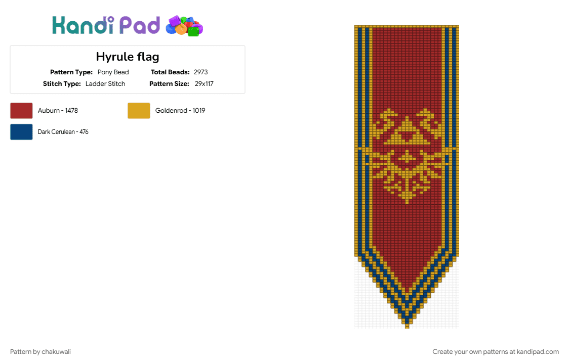 Hyrule flag - Pony Bead Pattern by chakuwali on Kandi Pad - flag, gaming, orange, red, zelda