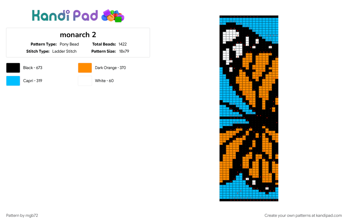 monarch 2 - Pony Bead Pattern by mgb72 on Kandi Pad - light blue, orange