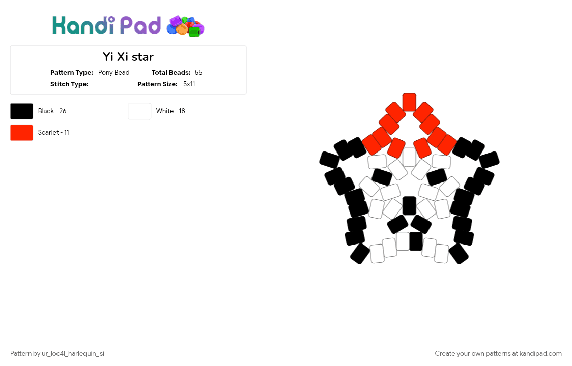 Yi Xi star - Pony Bead Pattern by ur_loc4l_harlequin_si on Kandi Pad - red, white