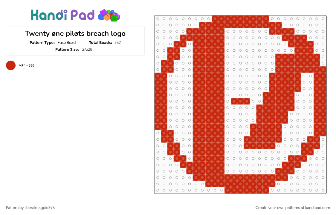 Twenty øne piløts breach logo - Fuse Bead Pattern by liberalmagpie396 on Kandi Pad - logo, music, red, twenty one pilots