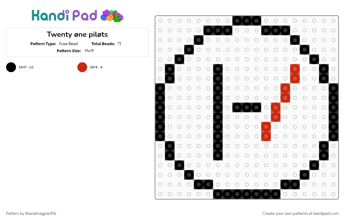 Twenty øne piløts - Fuse Bead Pattern by liberalmagpie396 on Kandi Pad - black