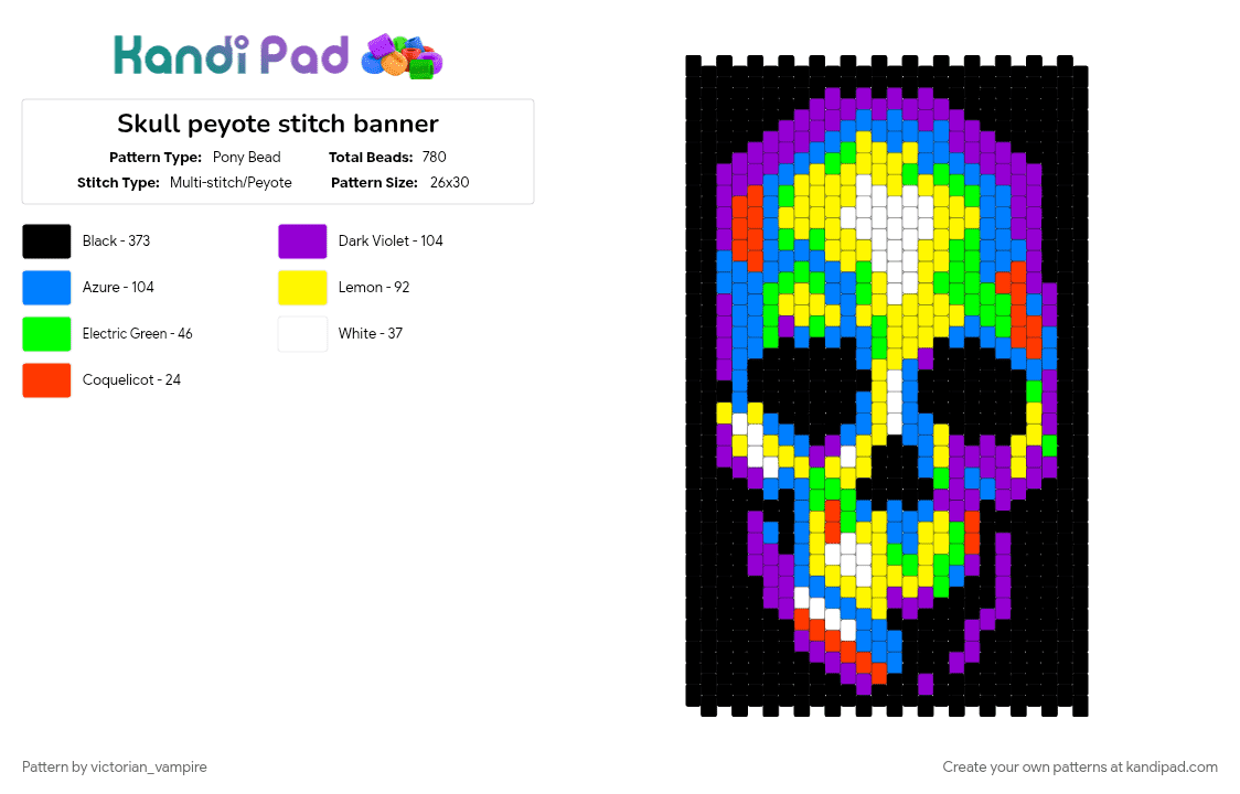 Skull peyote stitch banner - Pony Bead Pattern by victorian_vampire on Kandi Pad - black, blue, emo, gothic, halloween, panel, purple, skeleton, skull, spooky, tapestry, yellow