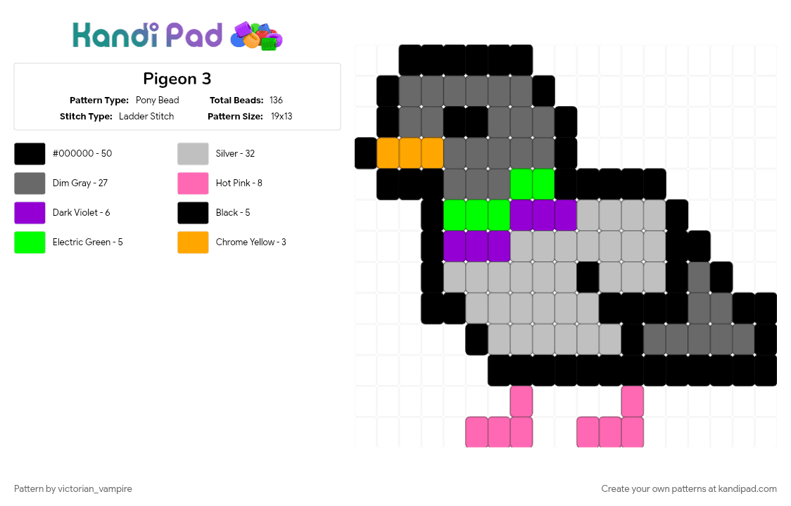 Pigeon 3 - Pony Bead Pattern by victorian_vampire on Kandi Pad - animal, animals, beige, bird, cute, gray, pigeon