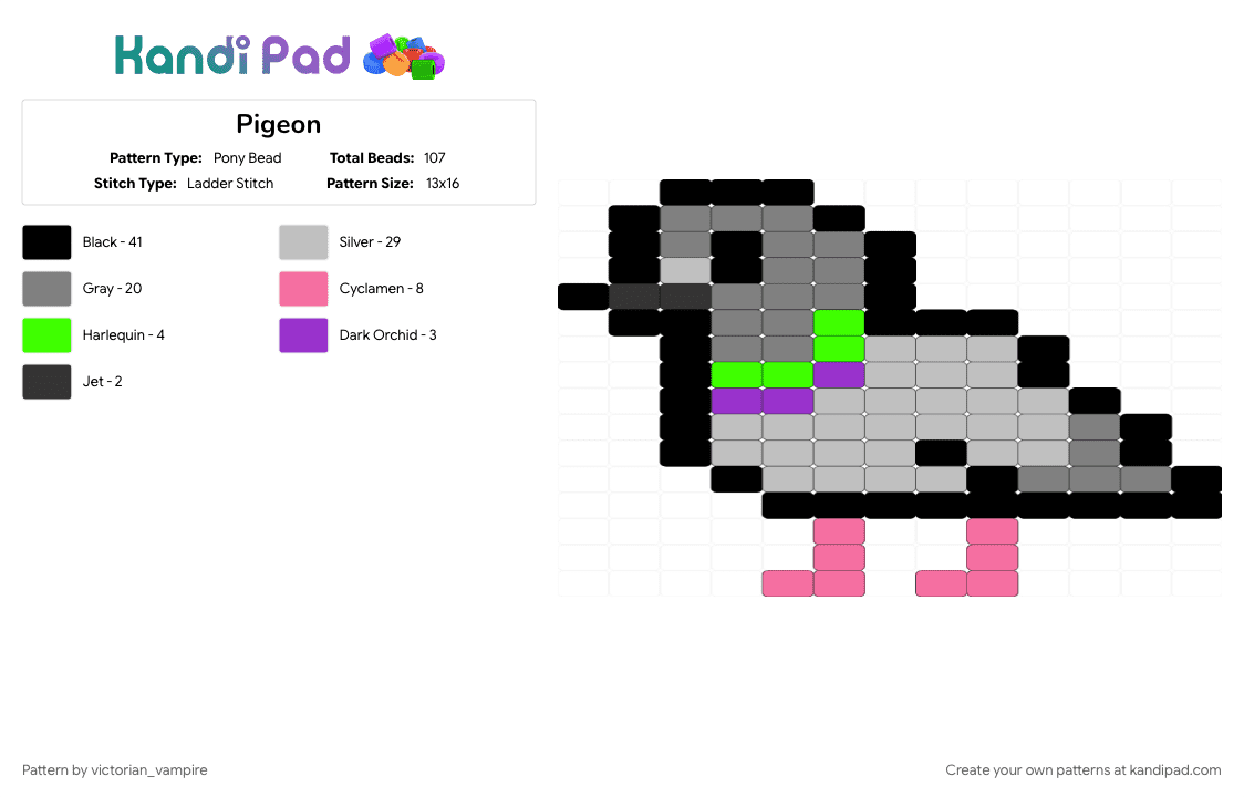 Pigeon - Pony Bead Pattern by victorian_vampire on Kandi Pad - animal, beige, bird, cute, gray, pigeon, rock dove
