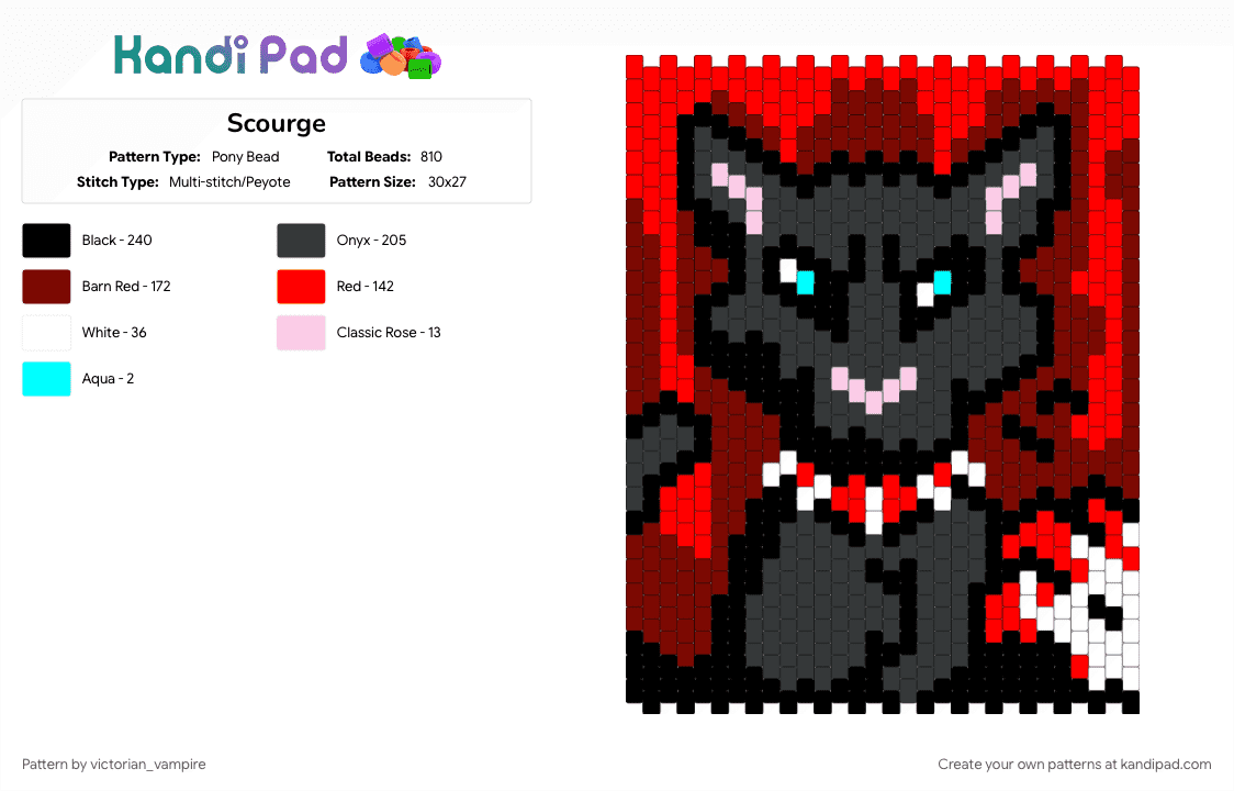 Scourge - Pony Bead Pattern by victorian_vampire on Kandi Pad - black, blood, brown, cat, edgy, emo, goth, red, scourge, tapestry, warrior cats