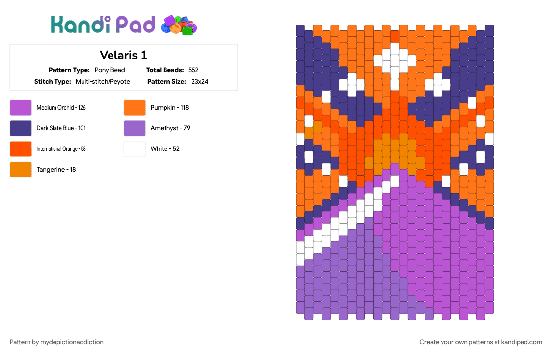 Velaris 1 - Pony Bead Pattern by mydepictionaddiction on Kandi Pad - orange, purple