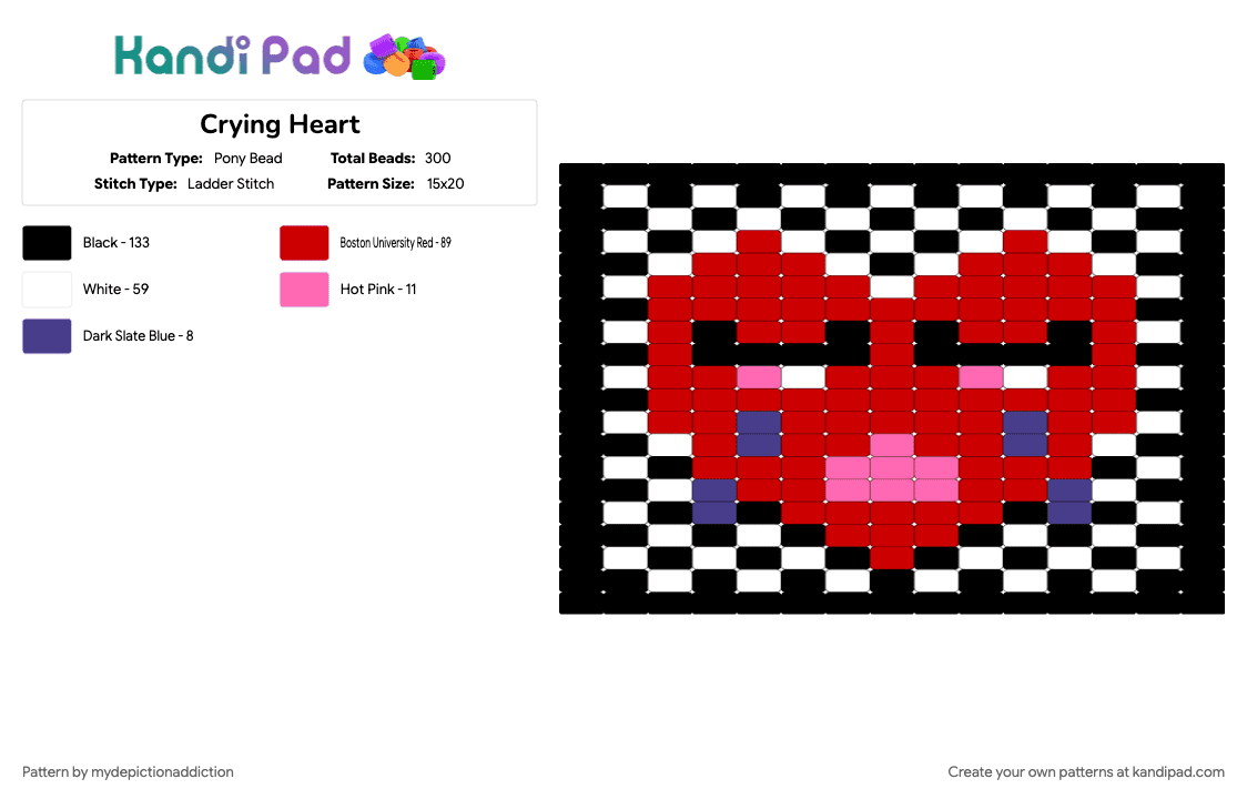 Crying Heart - Pony Bead Pattern by mydepictionaddiction on Kandi Pad - red