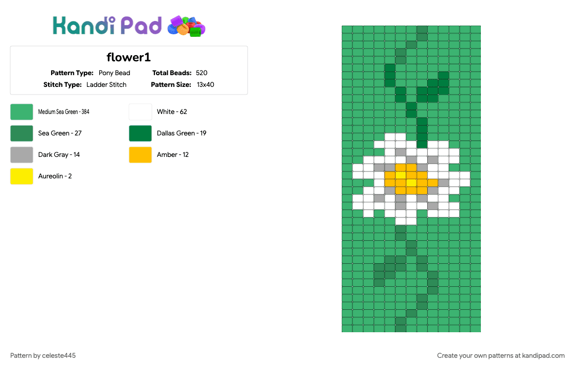 flower1 - Pony Bead Pattern by celeste445 on Kandi Pad - green