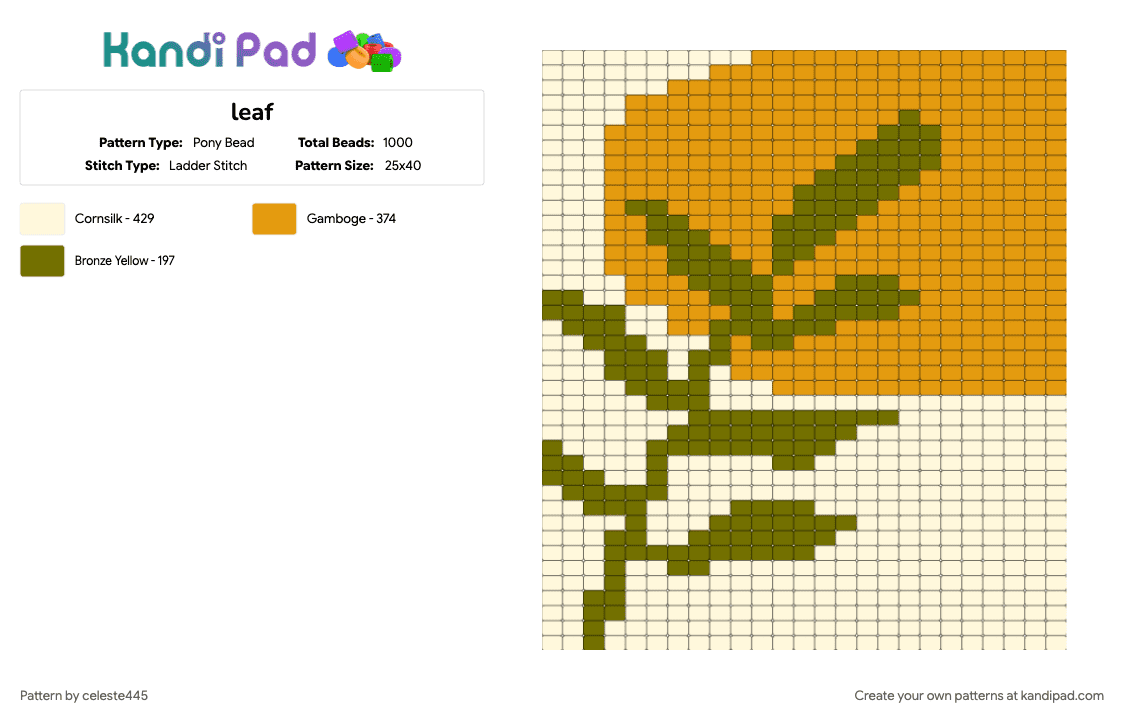 leaf - Pony Bead Pattern by celeste445 on Kandi Pad - gold, orange