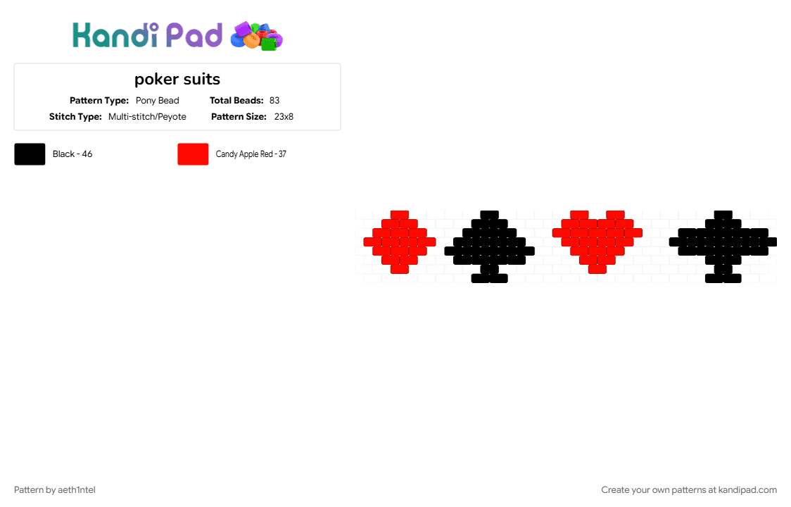 poker suits - Pony Bead Pattern by aeth1ntel on Kandi Pad - black, red