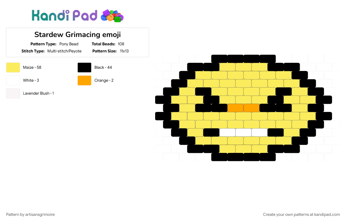 Stardew Grimacing emoji - Pony Bead Pattern by artisansgrimoire on Kandi Pad - 