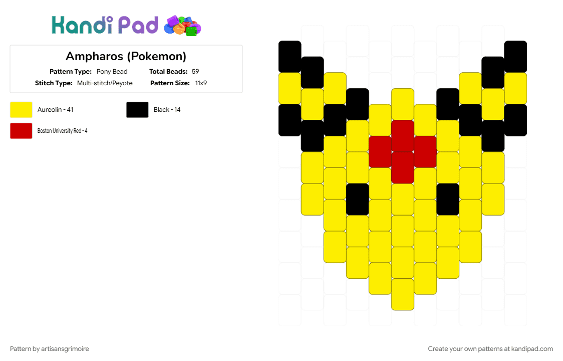 Ampharos (Pokemon) - Pony Bead Pattern by artisansgrimoire on Kandi Pad - yellow