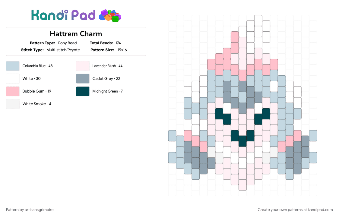 Hattrem Charm - Pony Bead Pattern by artisansgrimoire on Kandi Pad - fairy, gaming, gray, hattrem, pink, pokemon, psychic, white