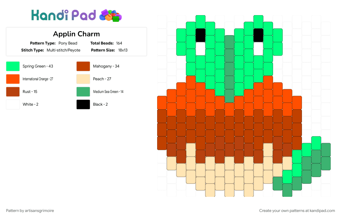 Applin Charm - Pony Bead Pattern by artisansgrimoire on Kandi Pad - apple, dragon, evolution, pokemon, red, teal