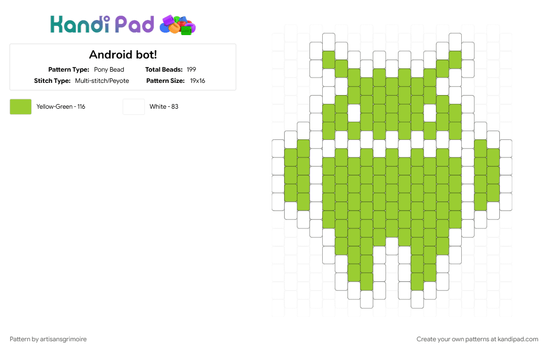 Android bot! - Pony Bead Pattern by artisansgrimoire on Kandi Pad - android, green, samsung, white