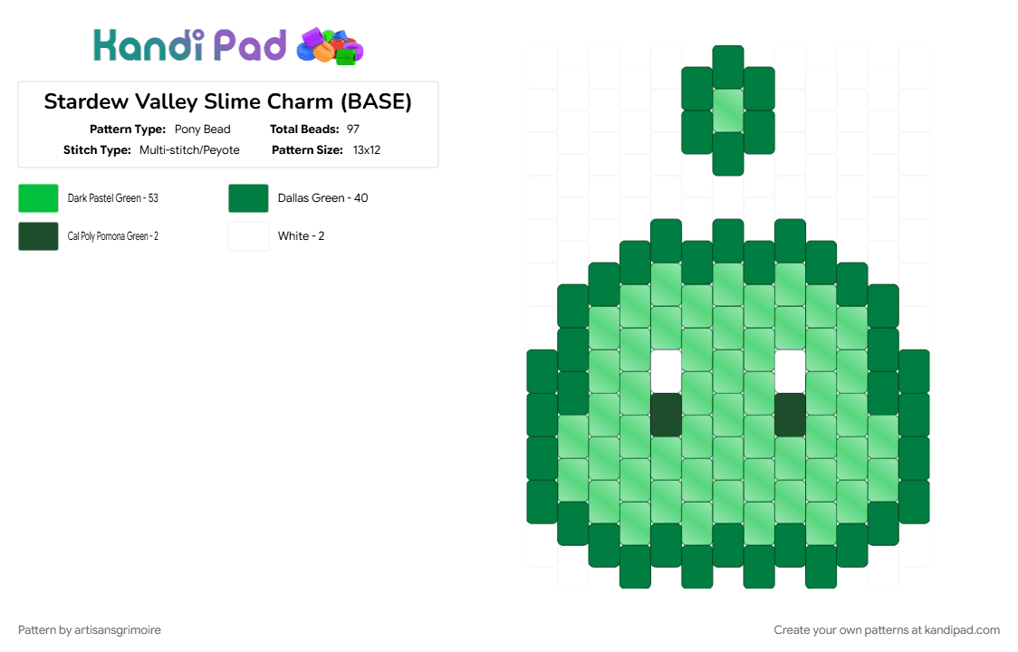 Stardew Valley Slime Charm (BASE) - Pony Bead Pattern by artisansgrimoire on Kandi Pad - character, cute, green, slime, stardew valley