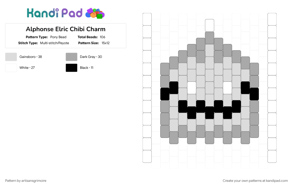 Alphonse Elric Chibi Charm - Pony Bead Pattern by artisansgrimoire on Kandi Pad - beige, white