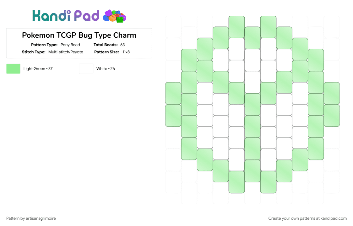 Pokemon TCGP Bug Type Charm - Pony Bead Pattern by artisansgrimoire on Kandi Pad - teal, white