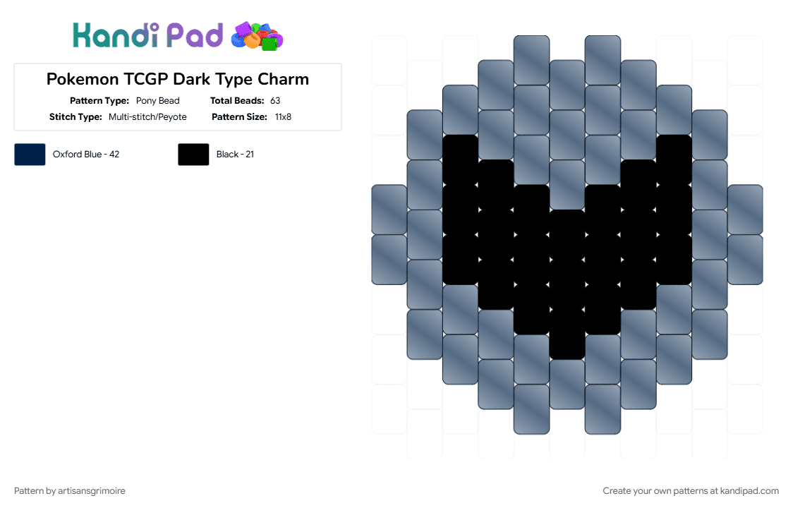 Pokemon TCGP Dark Type Charm - Pony Bead Pattern by artisansgrimoire on Kandi Pad - black, blue