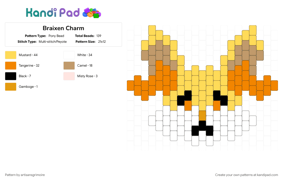 Braixen Charm - Pony Bead Pattern by artisansgrimoire on Kandi Pad - orange, yellow