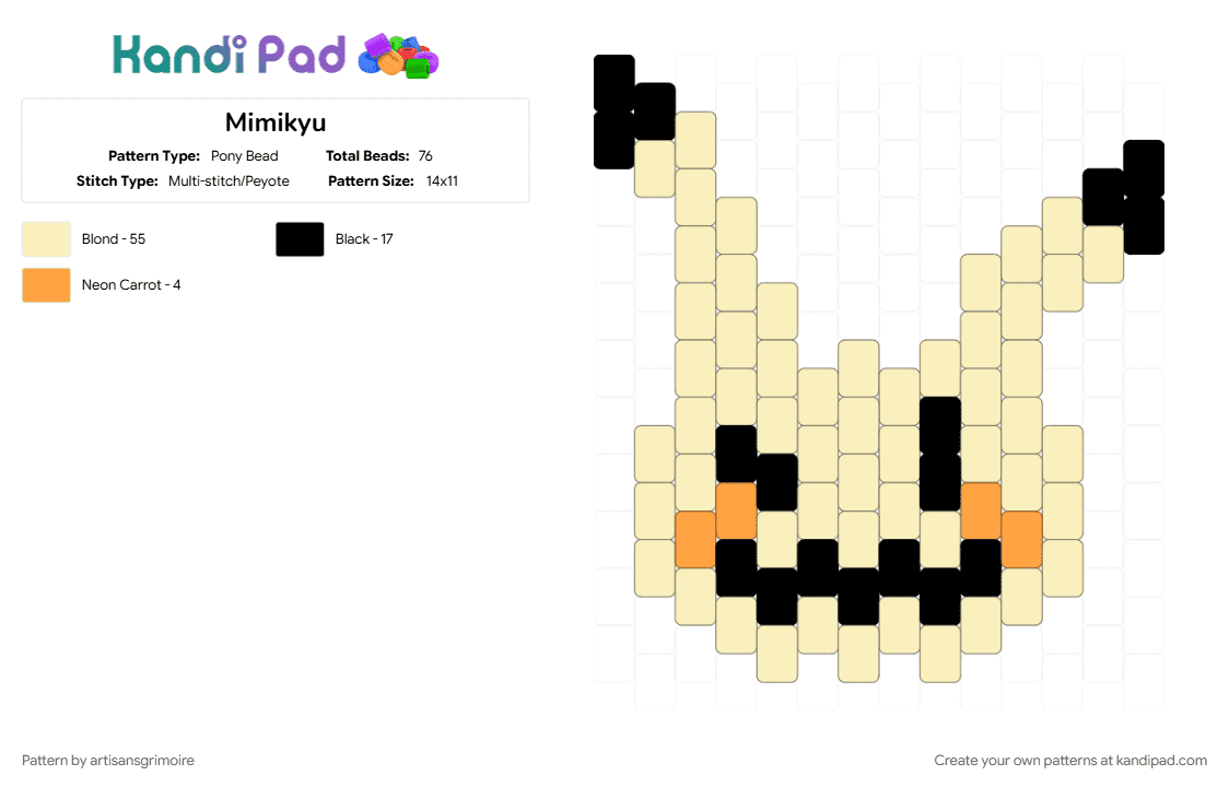 Mimikyu - Pony Bead Pattern by artisansgrimoire on Kandi Pad - yellow