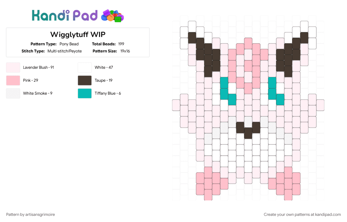 Wigglytuff WIP - Pony Bead Pattern by artisansgrimoire on Kandi Pad - brown, cute, fairy, game, nintendo, pink, pokemon, singer, white