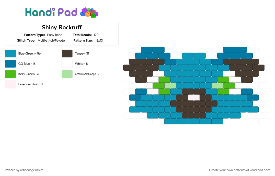 Shiny Rockruff - Pony Bead Pattern by artisansgrimoire on Kandi Pad - brown, light blue