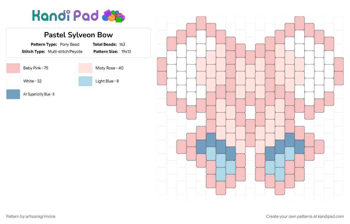Pastel Sylveon Bow - Pony Bead Pattern by artisansgrimoire on Kandi Pad - beige, character, gaming, nintendo, pokemon, sylveon, transgender, transgender pride