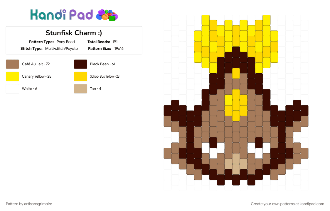 Stunfisk Charm (Large) - Pony Bead Pattern by artisansgrimoire on Kandi Pad - 