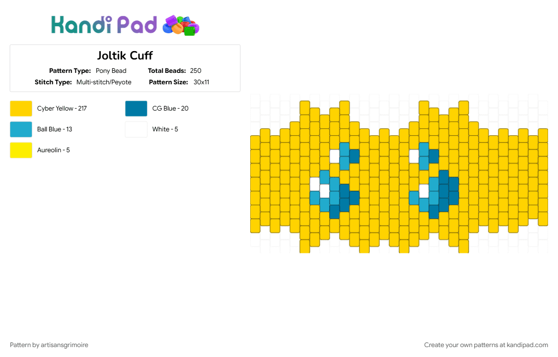 Joltik Cuff (Pokemon) - Pony Bead Pattern by artisansgrimoire on Kandi Pad - yellow