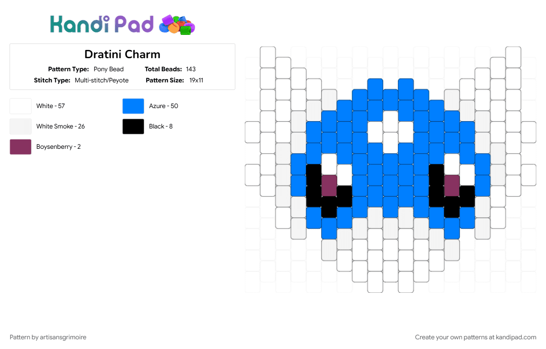 Dratini Charm - Pony Bead Pattern by artisansgrimoire on Kandi Pad - character, charm, cute, evolution, nintendo, pokemon, video game