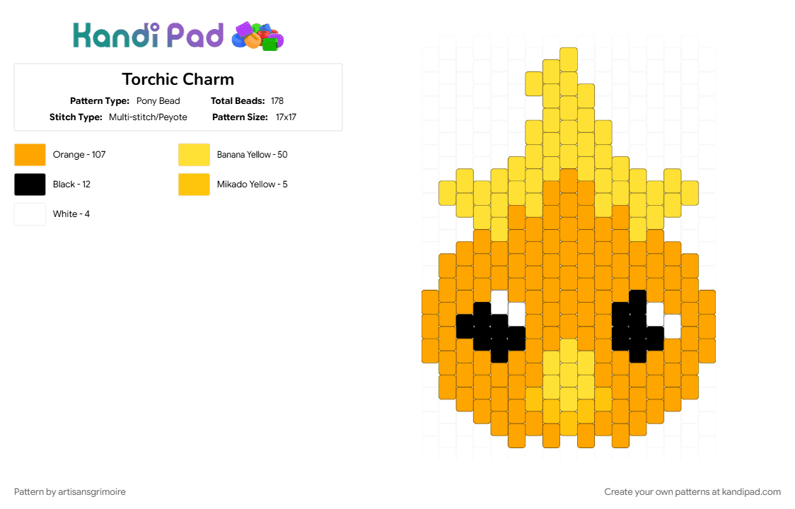Torchic Charm - Pony Bead Pattern by artisansgrimoire on Kandi Pad - orange, yellow