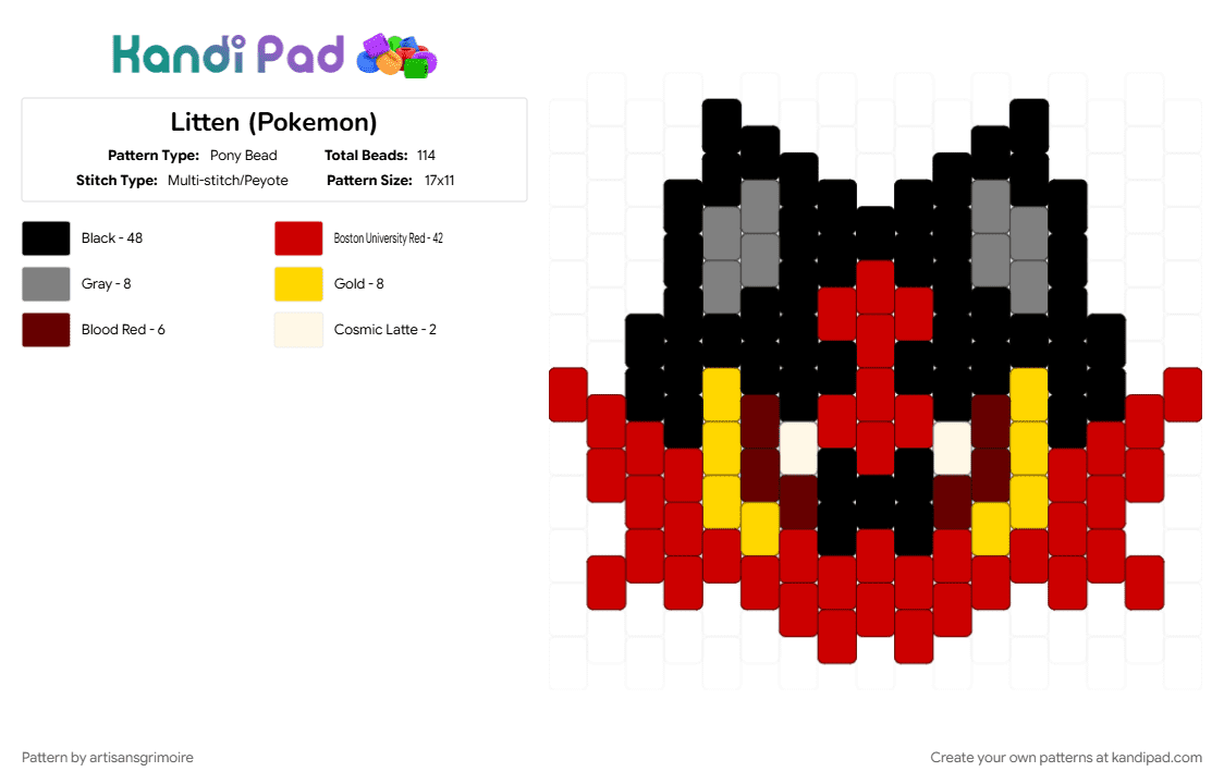 Litten (Pokemon) - Pony Bead Pattern by artisansgrimoire on Kandi Pad - red