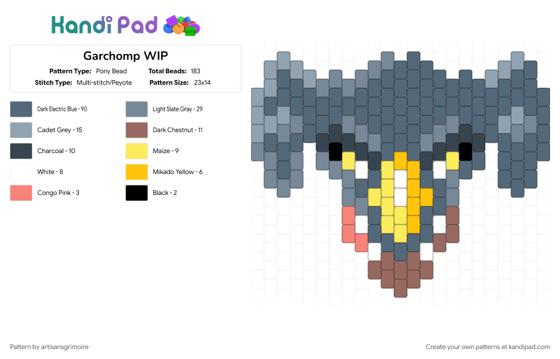 Garchomp WIP - Pony Bead Pattern by artisansgrimoire on Kandi Pad - 