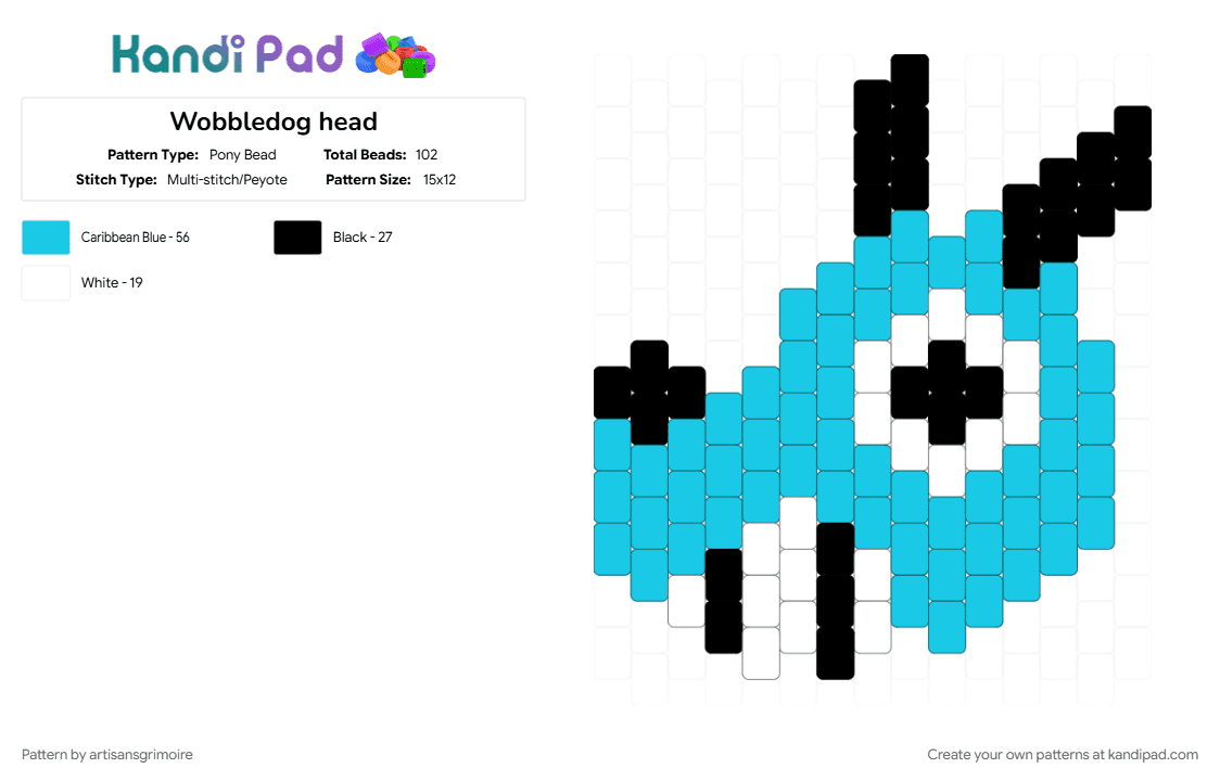 Wobbledog head - Pony Bead Pattern by artisansgrimoire on Kandi Pad - blue, dog, light blue