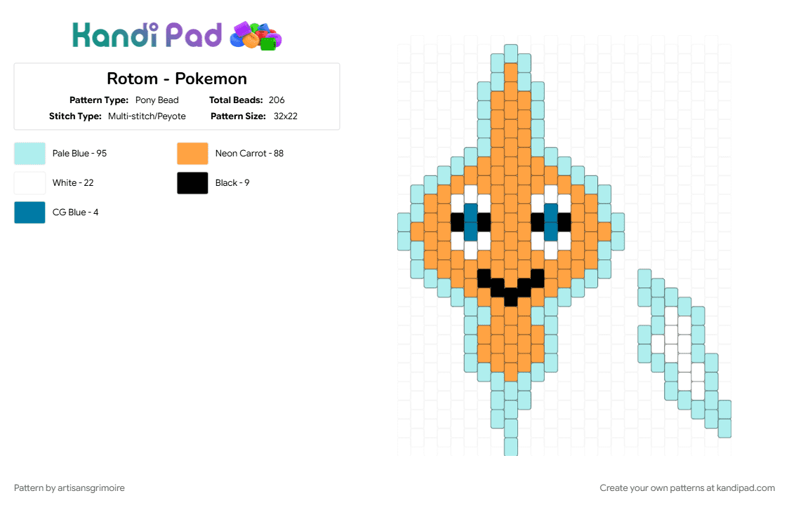 Rotom - Pokemon - Pony Bead Pattern by artisansgrimoire on Kandi Pad - character, light blue, orange, pokemon, robot