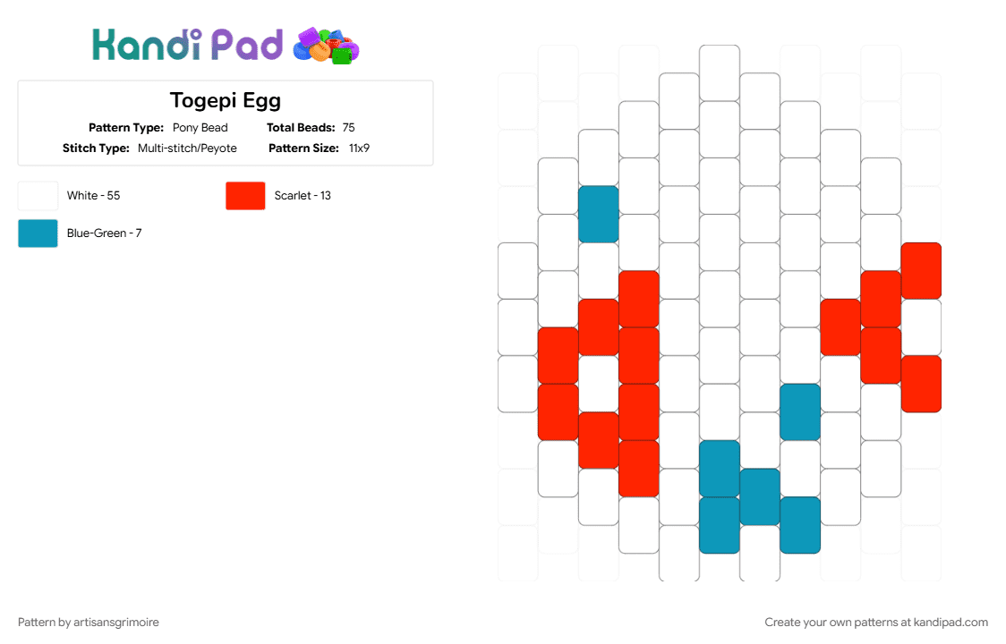 Togepi Egg - Pony Bead Pattern by artisansgrimoire on Kandi Pad - light blue, red, white