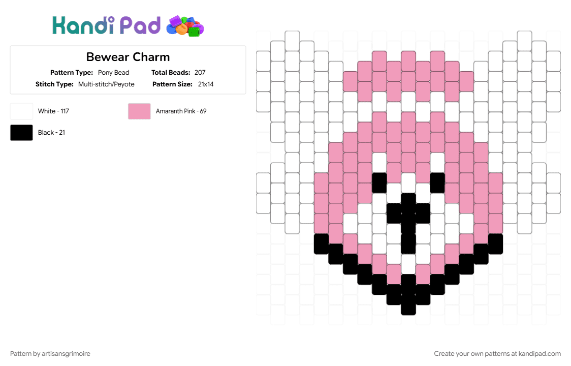 Bewear Charm (LARGE) - Pony Bead Pattern by artisansgrimoire on Kandi Pad - character, cute, gaming, pink, pokemon, pokemon sprite, white