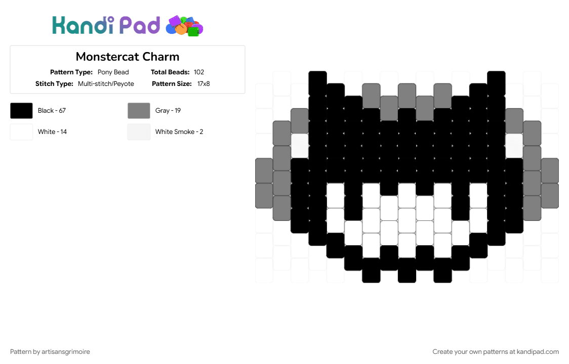 Monstercat Charm - Pony Bead Pattern by artisansgrimoire on Kandi Pad - gray, white