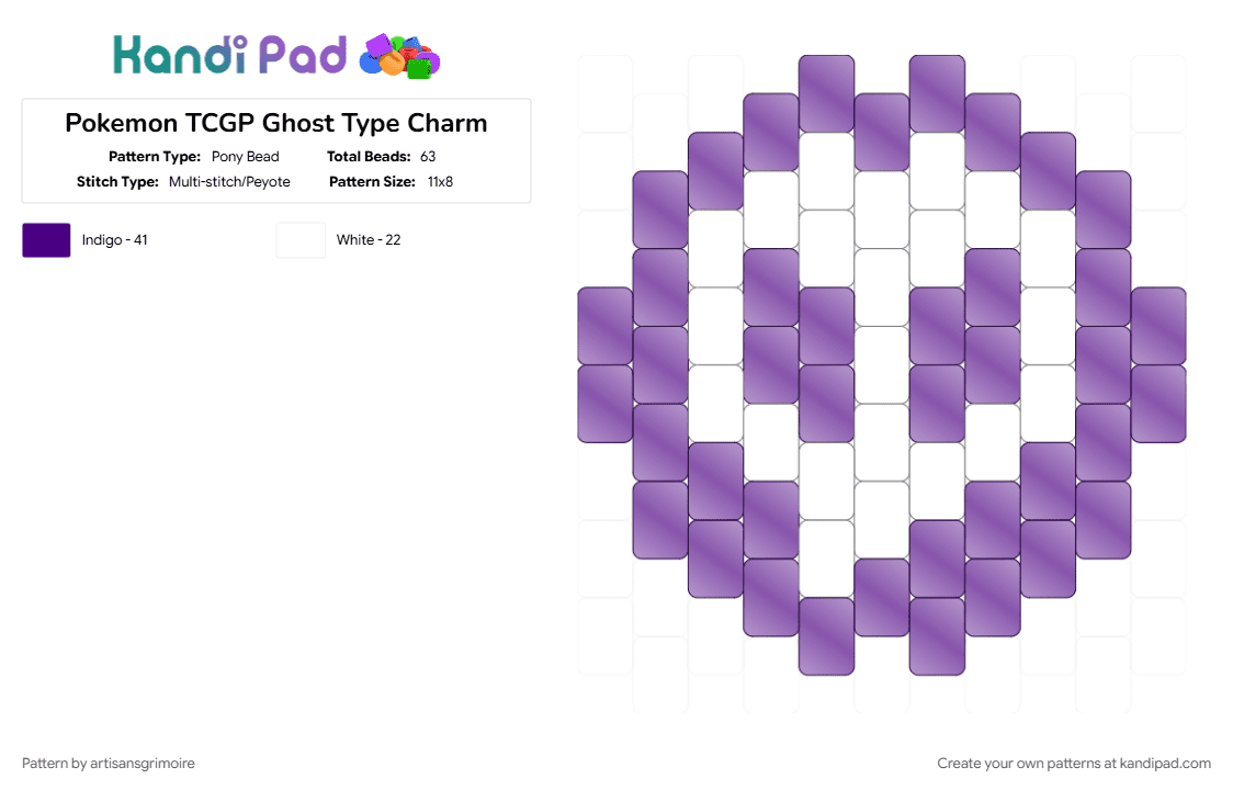 Pokemon TCGP Ghost Type Charm - Pony Bead Pattern by artisansgrimoire on Kandi Pad - purple, white