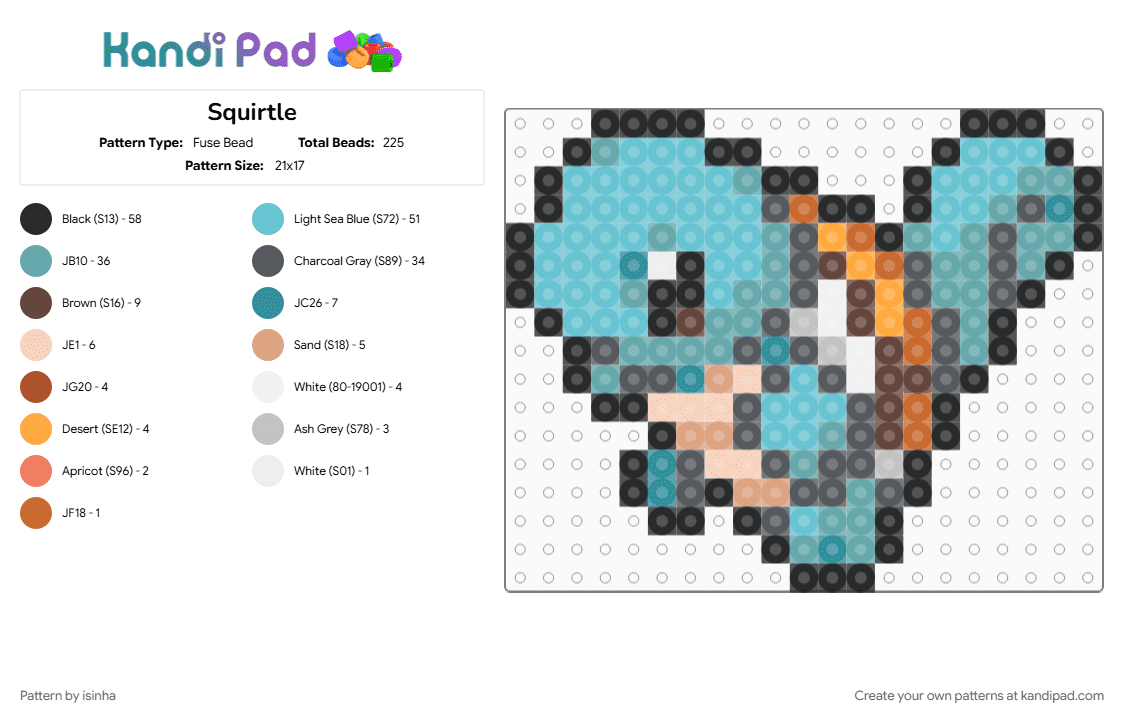 Squirtle - Fuse Bead Pattern by isinha on Kandi Pad - gaming, gray, light blue, pokeball, pokemon, starter, teal