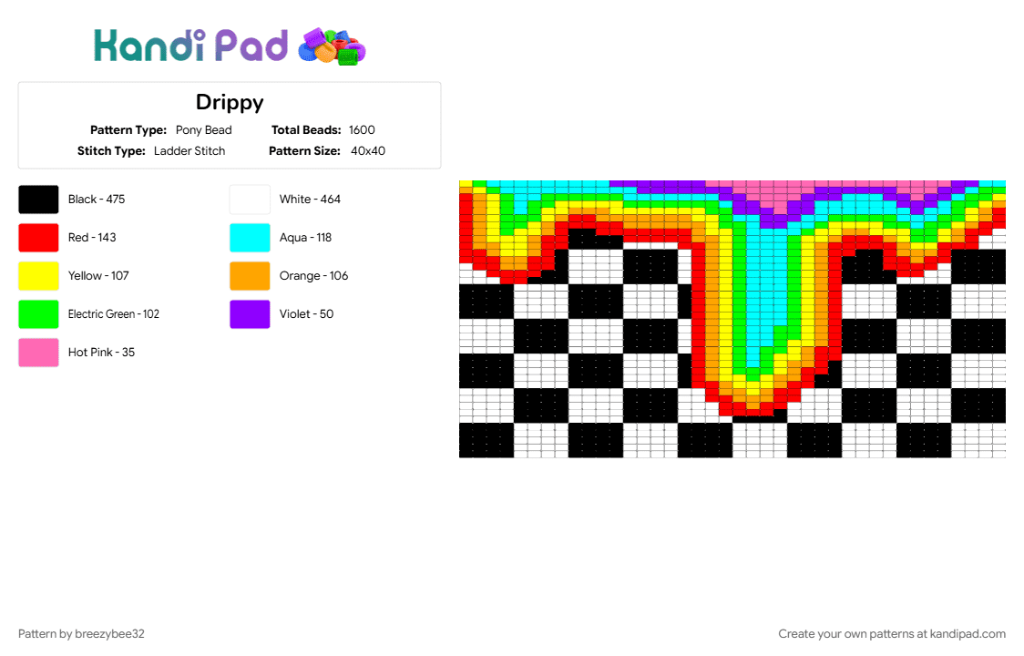 Drippy - Pony Bead Pattern by breezybee32 on Kandi Pad - colorful, green, orange, white